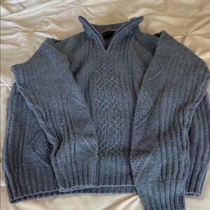 Jos. A. Bank Men's Blue Cable Knit Zip-Up Sweater